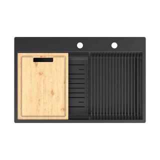 Кухонная мойка Lemark Iordana 780 9932120 в комплекте с разделочной доской ролл-матом и коландером чёрный матовый